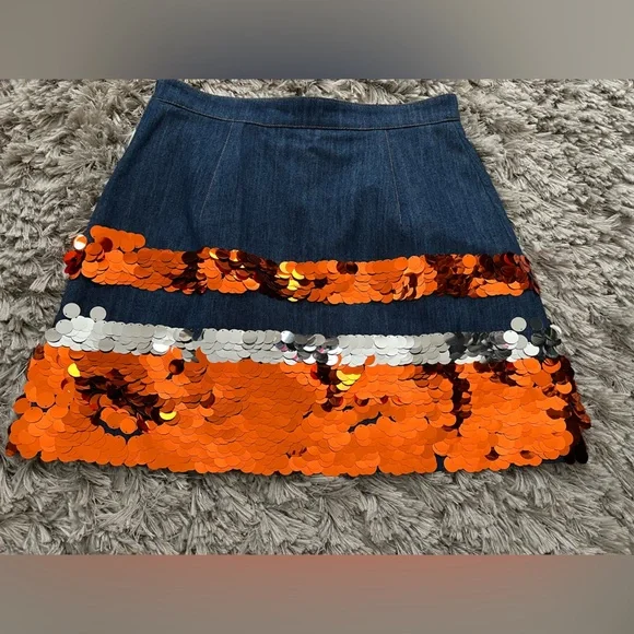 Miu Miu Sequin Embroidered Denim Skirt – Blue / Orange / Silver – Size 42 – NWT - Picture 4 of 10